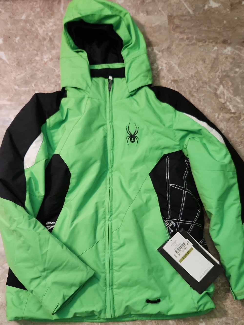 Spyder Green and Black Kids Hooded Puffer Jacket